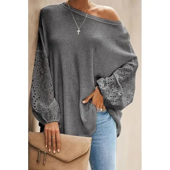 Shirt Blouse Women's Gray Solid Color Cut Out Street Daily Fashion One Shoulder S