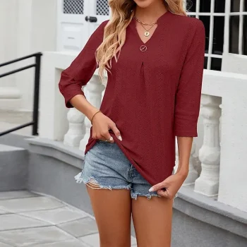 Shirt Blouse Women's Black White Pink Solid Color Button Street Daily Fashion V Neck S