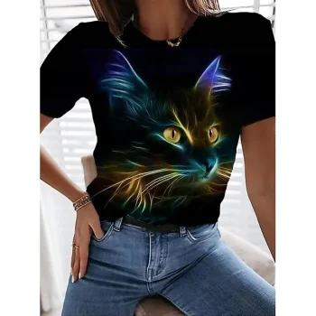 Women's T shirt Tee Floral Butterfly Daily Weekend Black White Yellow Print Short Sleeve Fashion Round Neck Regular Fit Summer