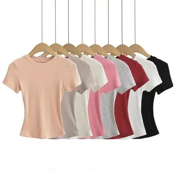 T shirt Tee Women's Black White Pink Solid Color Basic Daily Daily Skims Round Neck Skinny S