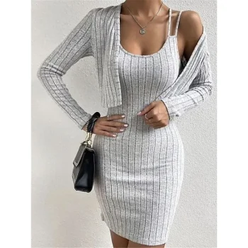 Women's Two Piece Dress Set Casual Dress Sheath Dress Outdoor Date Fashion Modern Design Mini Dress Strap Long Sleeve Plain Loose Fit Black White Wine Summer Spring S M L XL XXL